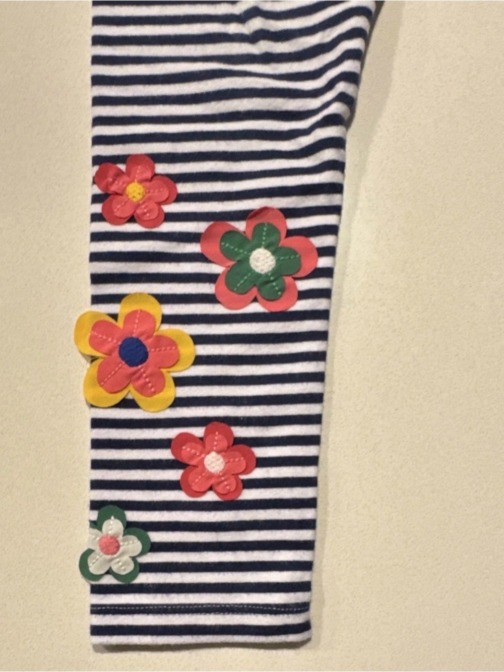 Mini Boden Girls 7-8Y Blue White Striped Flower Applique Ankle Leggings Stretch - Picture 6 of 7